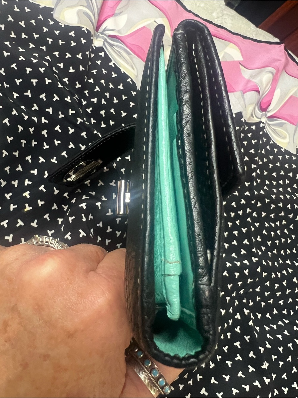 Tiffany & Co. Black Pebbled Leather Continental Wallet Tiffany Blue Interior - Picture 13 of 16